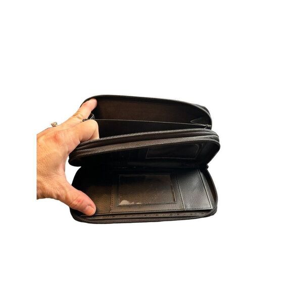 Genuine Leather Zip Wallet With Card Slots & ID Window For Men & Women - Picture 5 of 14